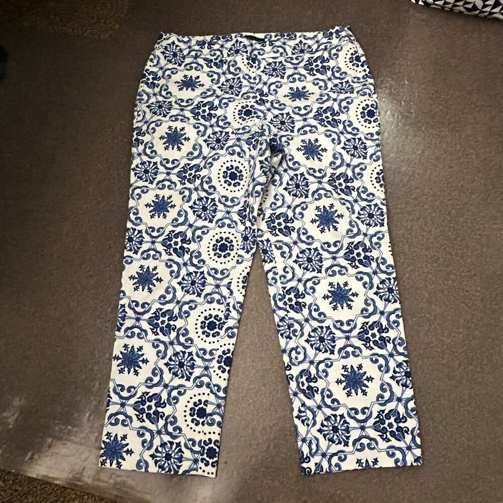 Talbots Heritage Cropped Pants Blue White Summer Coastal Grandma US 12   - Q1991